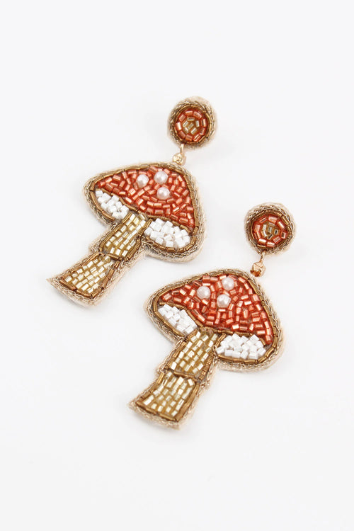 My Doris Earrings - Beaded Mushroom Copper