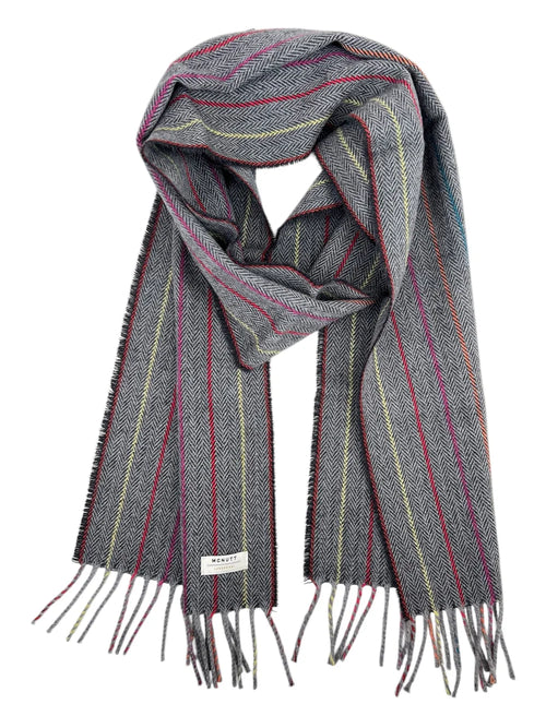 McNutt of Donegal Scarf Lambswool Stripe - Charcoal Rainbow