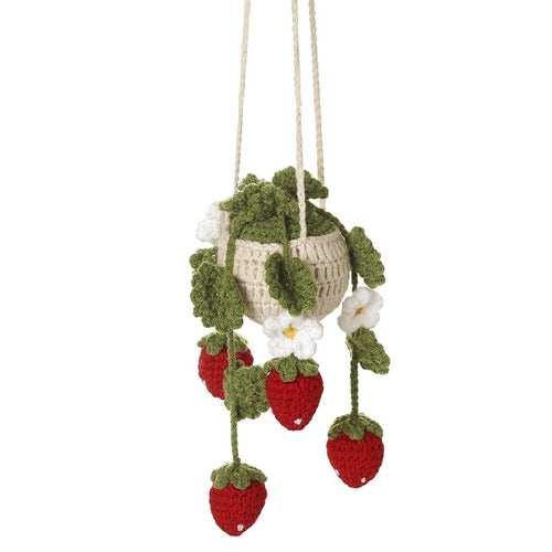 Heaven Sends - Floral Crochet Strawberries in Hanging Basket