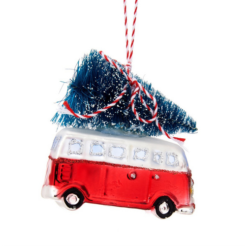 Sass & Belle Christmas Bauble - Glass Camper Van with Tree