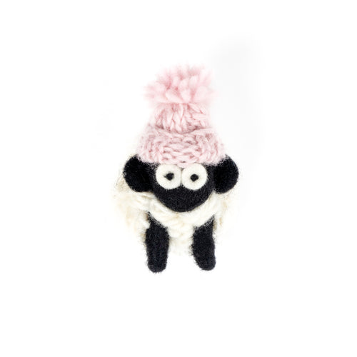Erin Knitbits Magnet - Knitted Sheep with Pink Bobble Hat