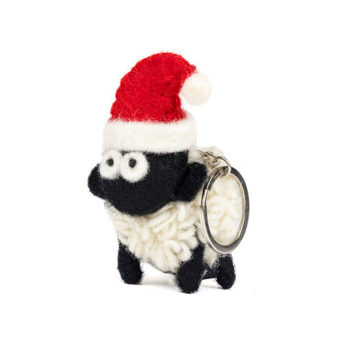 Erin Knitwear Keyring - Knitted Sheep with Santa Hat