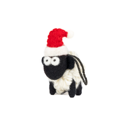 Erin Knitwear Christmas Decoration - Hanging Mini Knitted Sheep with Santa Hat