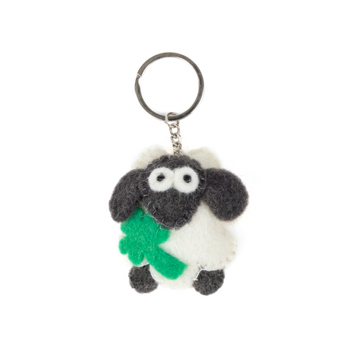 Erin Knitwear Keyring - Knitted Wool Sheep with Shamrock