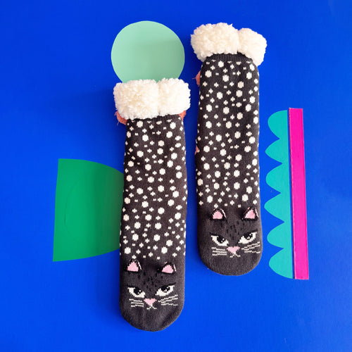 Disaster Designs Slipper Socks - Feline Cat Face