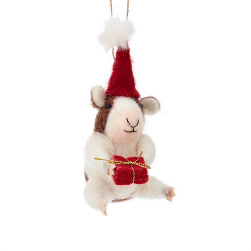 Sass & Belle Christmas Bauble - Felt Guinea Pig With Present