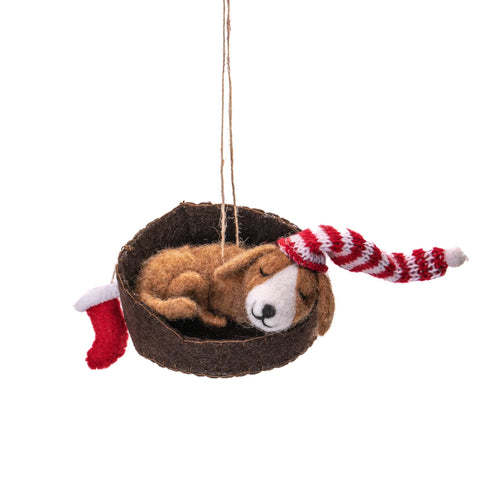 Sass & Belle Christmas Bauble - Felt Dog in Basket