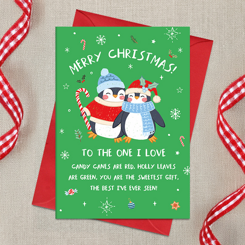 Dandelion Card Christmas - The one I Love Penguins poem