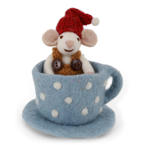 Gry & Sif Christmas - Handmade Felt Mouse in Blue Cup