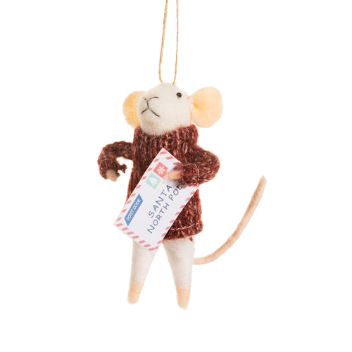 Sass & Belle Christmas Bauble - Felt Mouse with Letter to Santa