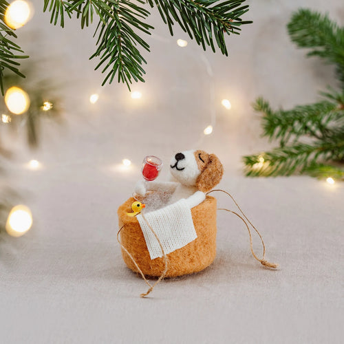 Sass & Belle Christmas Bauble - Felt Dog in the Bath