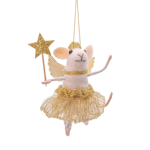 Sass & Belle Christmas Bauble - Felt Fairy Mouse with Wand