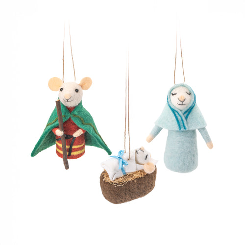 Sass & Belle Christmas Bauble - Felt Nativity Mice Set