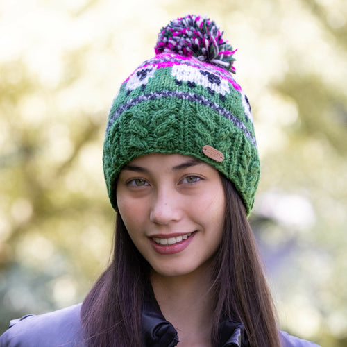 Erin Knitwear Hat - Aran Sheep Bobble Hat Cable Band