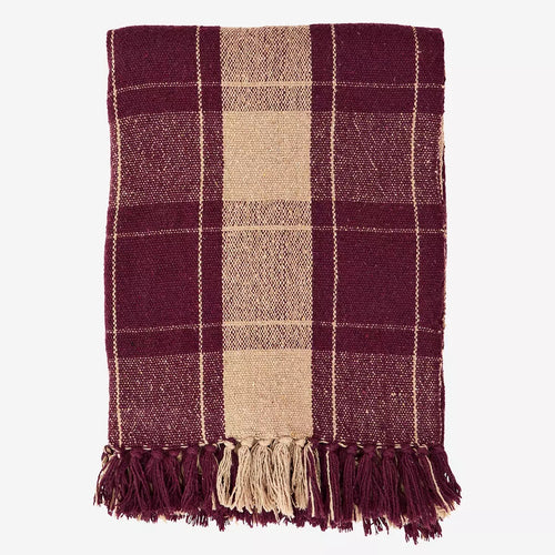 Madam Stoltz Throw - Recycled Cotton in Maroon Check
