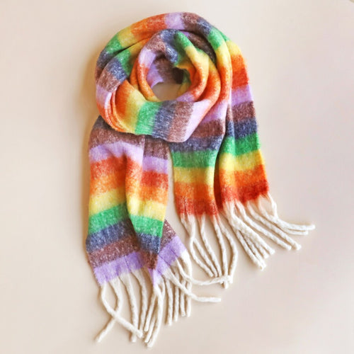 Lisa Angel Scarf - Vibrant Rainbow Striped Winter Scarf