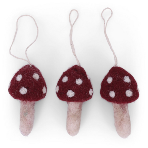 Gry & Sif Decoration - Felt Mushrooms Red Set of 3