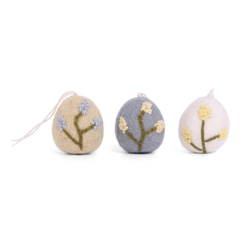 Gry & Sif Easter - Felt Eggs with Embroidery Heather - Set of 3