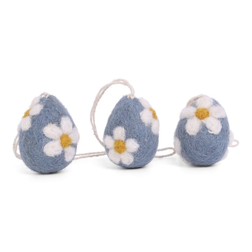 Gry & Sif Easter - Felt Eggs Flowers - Blue Set of 3