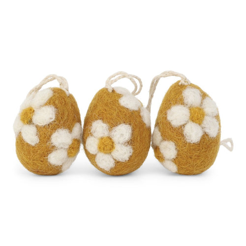 Gry & Sif Easter - Felt Eggs Flowers - Yellow Set of 3