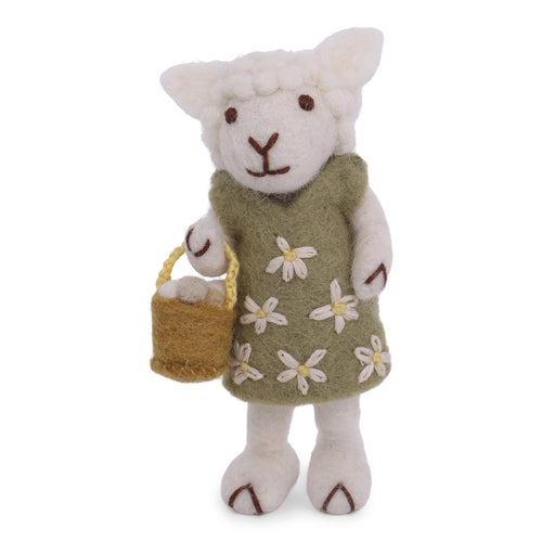 Gry & Sif Decoration - Felt Sheep with Dress & Egg Basket