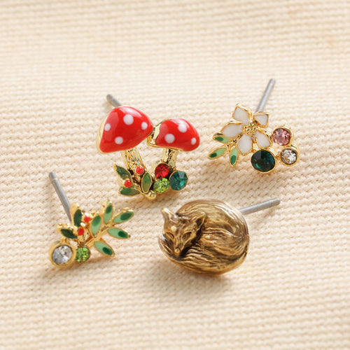Lisa Angel Earrings - Set of Four Enamel Woodland Stud Earrings