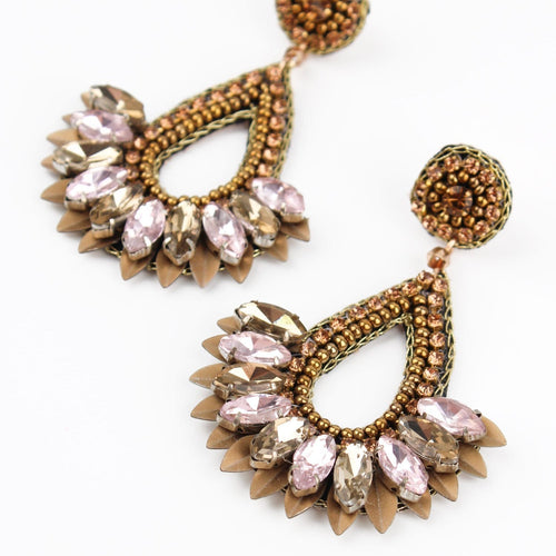 My Doris Earrings - Beaded Art Deco Pink and Gold