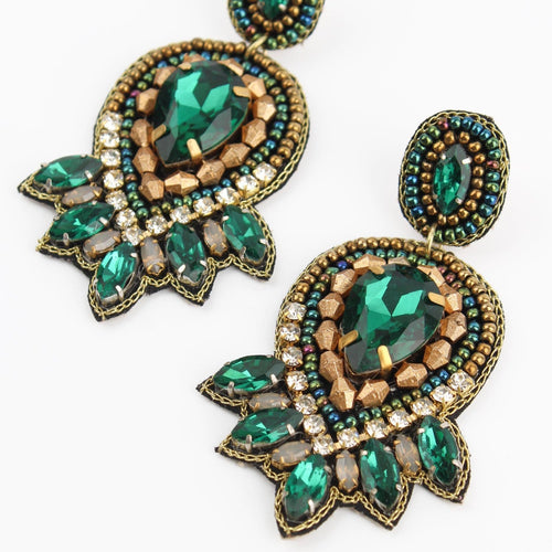 My Doris Earrings - Beaded Art Deco Green and Gold