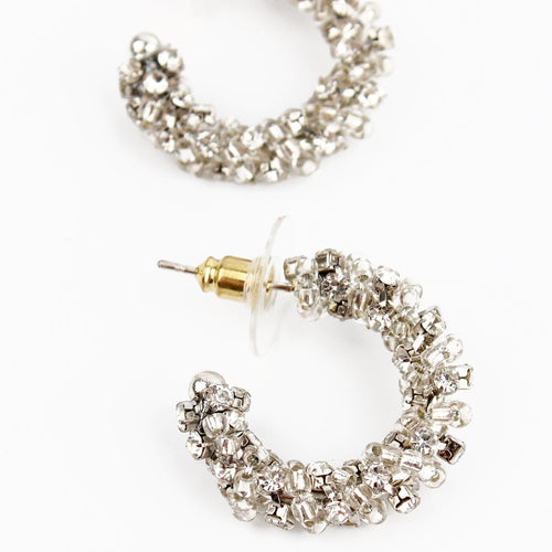 My Doris Earrings - Beaded Mini Hoops Silver