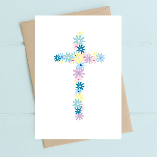 Dandelion Card - Cross in Pastel Flowers