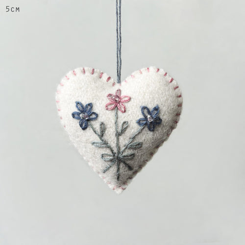 East of India Felt - Embroidered Floral Hearts