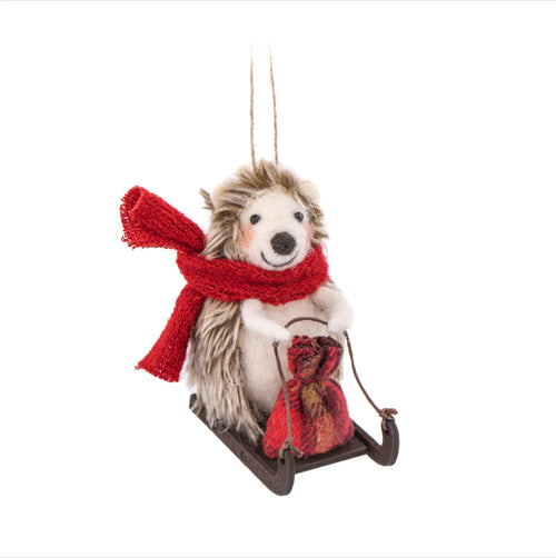 Sass & Belle Christmas Bauble - Felt Sledging Hedgehog