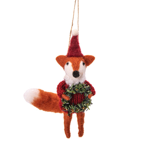 Sass & Belle Christmas Bauble - Felt Fox with Wreath