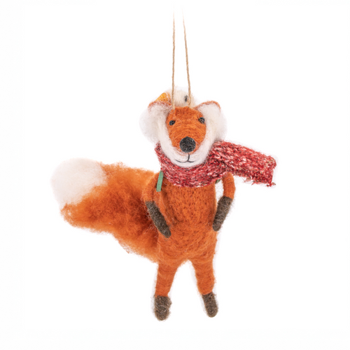 Sass & Belle Christmas Bauble - Felt Fox with Duck in Backpack