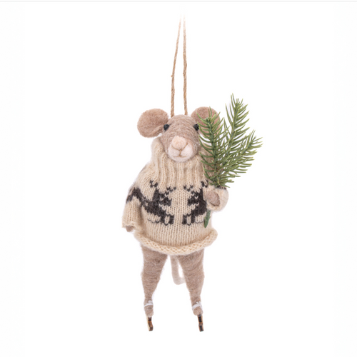 Sass & Belle Christmas Bauble - Felt Ice-Skating Mouse