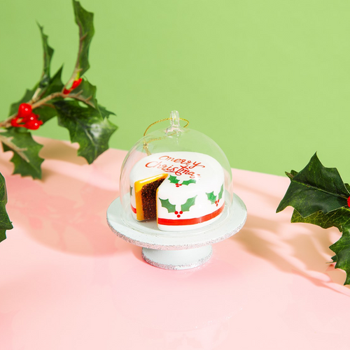 Sass & Belle Christmas Bauble - Glass Dome Christmas Cake