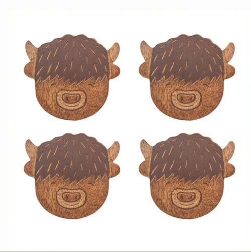 Sass & Belle Coaster Set - Set of 4 Wooden Highland Cows