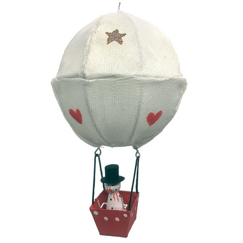 G-Bork Handmade Tin Snowman in Hot Air Balloon
