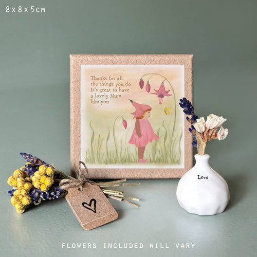 East of India Porcelain Vase & Dried Flowers - Lovely Mum