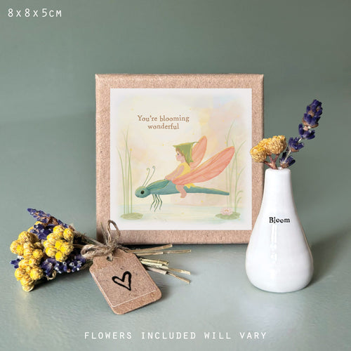 East of India Porcelain Vase & Dried Flowers - You’re Blooming Wonderful