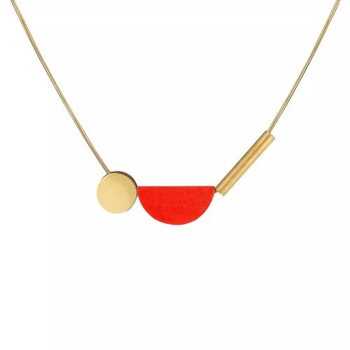 Shock of Grey Necklace - Multishape Plus - Red and Brass