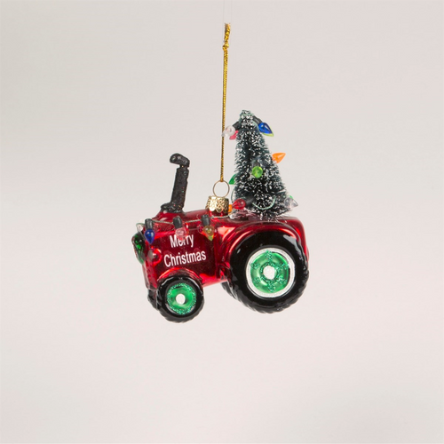 Sass & Belle Christmas Bauble - Glass Festive Tractor Red