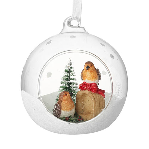 Heaven Sends Christmas Bauble - Glass Dome Robins
