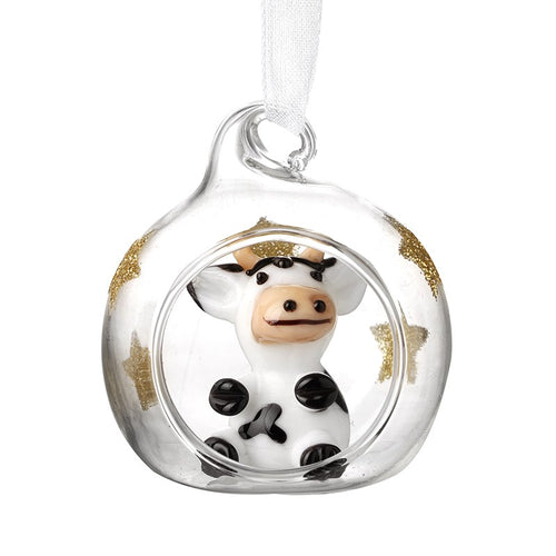 Heaven Sends Christmas Bauble - Glass Dome Cow