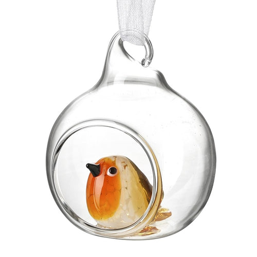 Heaven Sends Christmas Bauble - Glass Dome with Robin