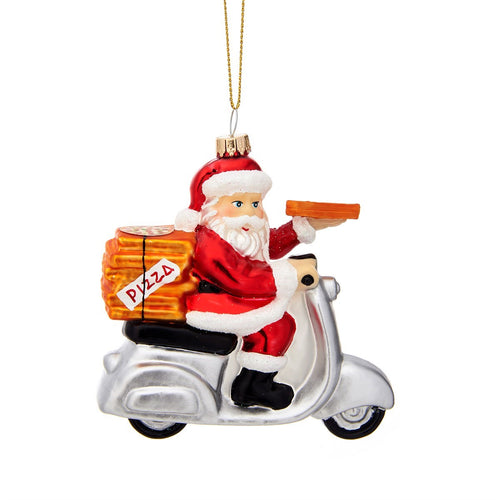 Sass & Belle Christmas Bauble - Glass Pizza Delivery Santa