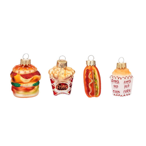 Sass & Belle Christmas Bauble Set - Set of 4 Mini Fun Fast Food Shaped Baubles