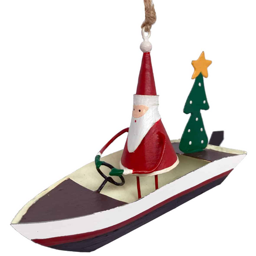 G-Bork Handmade Tin Santa Claus Motorboat