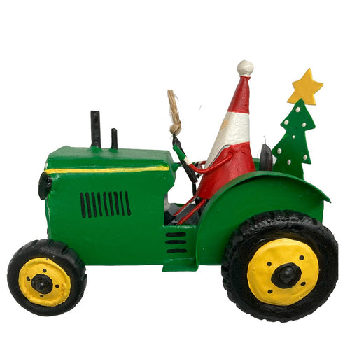 G-Bork Handmade Tin Santa Claus on Tractor