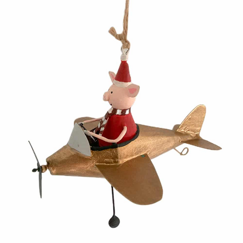 G-Bork Handmade Tin Pig in an Airplane